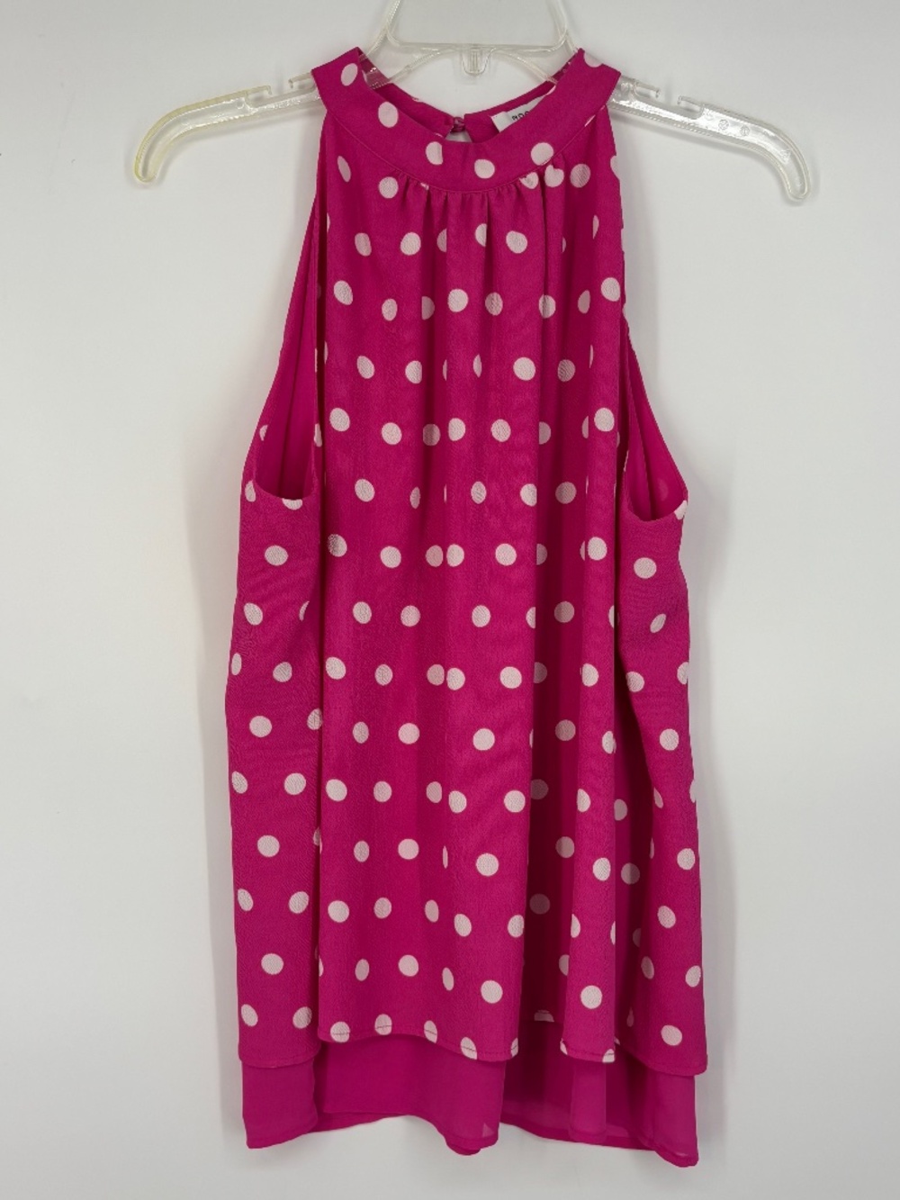Rose + Oliver Womens Medium Pullover Blouse Pink Polka Dots High Neck Layered